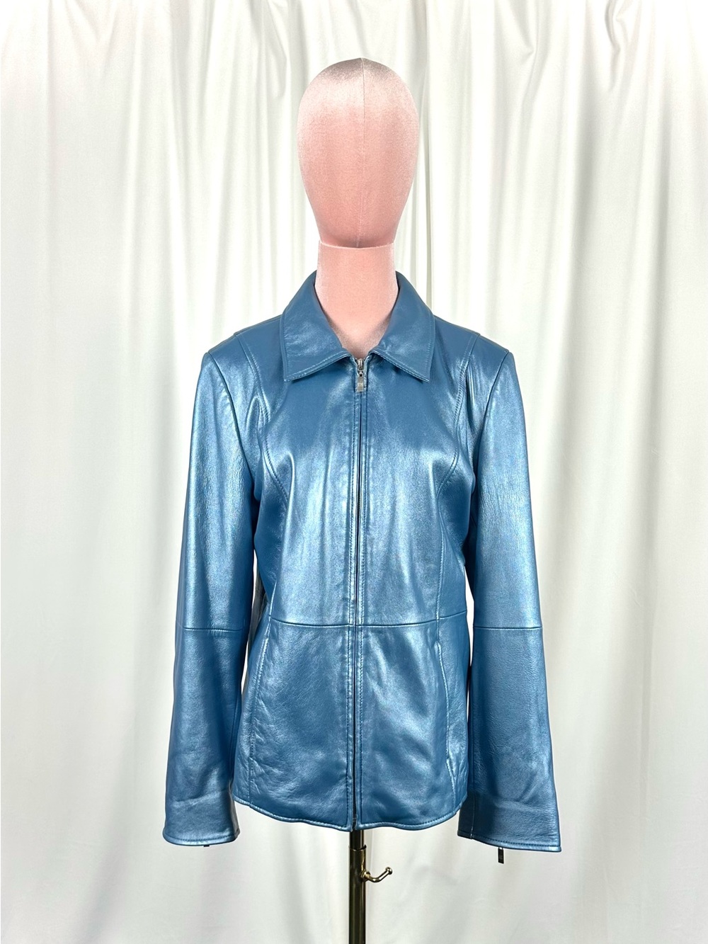 Guillaume Y2K Metallic Blue Genuine Leather Jacket Medium